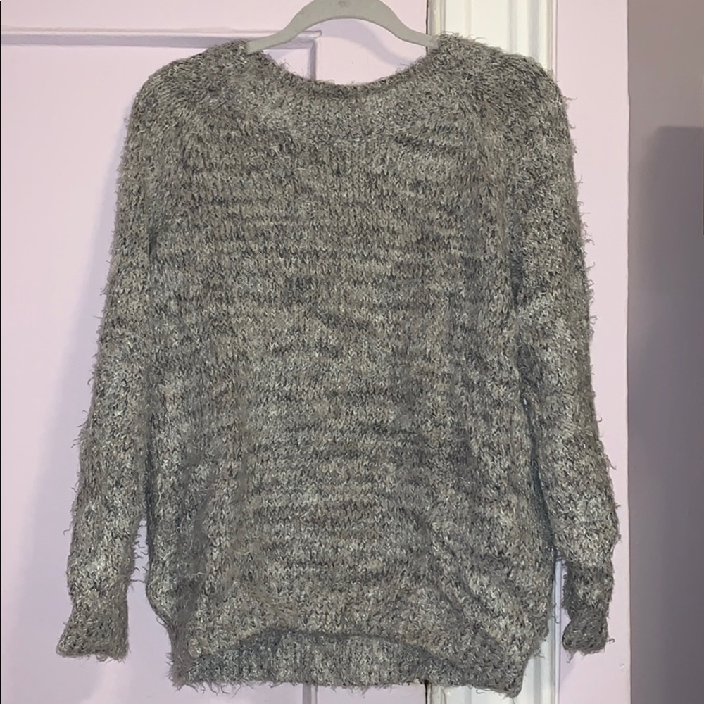 Ganni grey hippie knit fuzzy pullover sweater